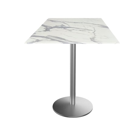 42 Tall OD214 St Steel Table Base W22 Dia Foot,36x36 Square White Marble Top,IndoorOutdoor